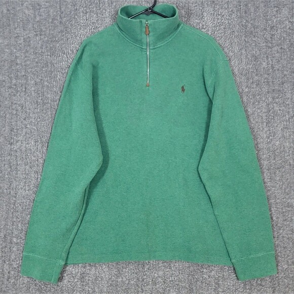 Vintage Polo Ralph Lauren Sweater Mens XXL Green 100% Cotton 1/4 Zip Mock Neck - Picture 1 of 12